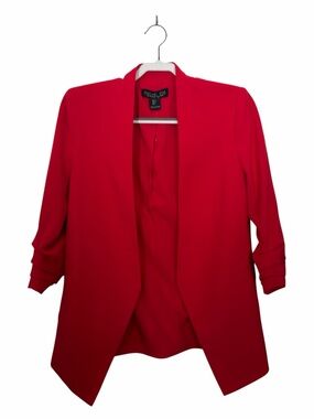 Rachel Zoe Red 3/4 Scrunched Sleeves Open Blazer